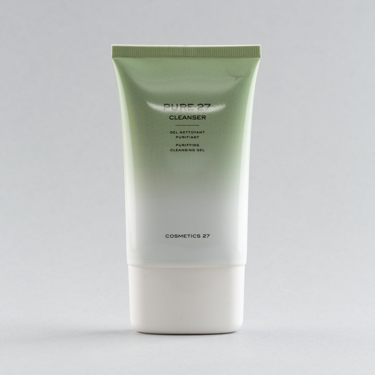 cosmetics 27 pure cleanser in green and white packaging